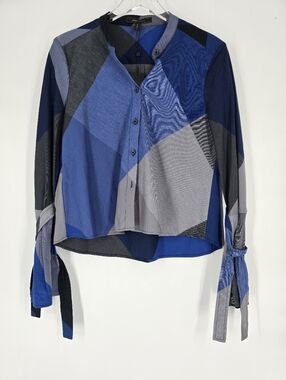 BCBGMaxAzria Colorblock Marrisa Button Down Top Blue Size XS NEW